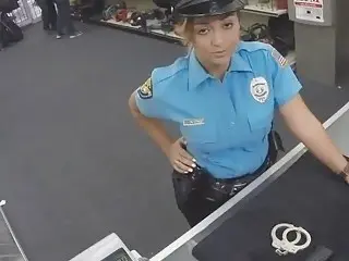 Ms. police officer and her big booty banged in the pawnshop