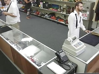 Sucking my big cock behind the counter