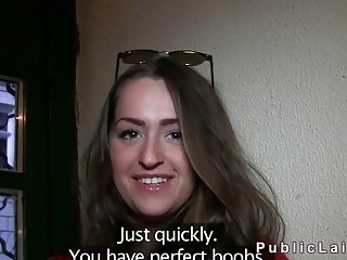 Busty babe takes huge cock in a cellar
