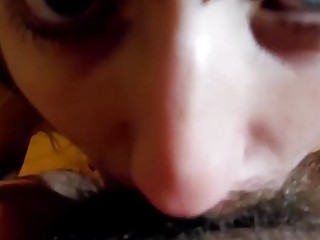Pierced girlfriend in pov sucking his hard dick 