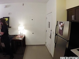 Amazing brunette gets fingered and fucked by two studs