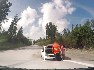 Natalie Brooks fucks hardcore and gets facial near the road
