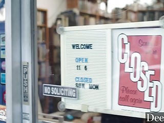 Lusty blonde goes for hardcore pounding in a public library
