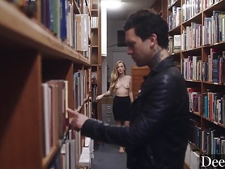 Lusty blonde goes for hardcore pounding in a public library