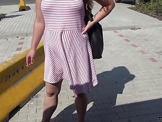 Horny chubby girl sucks dick and fucks hardcore in public